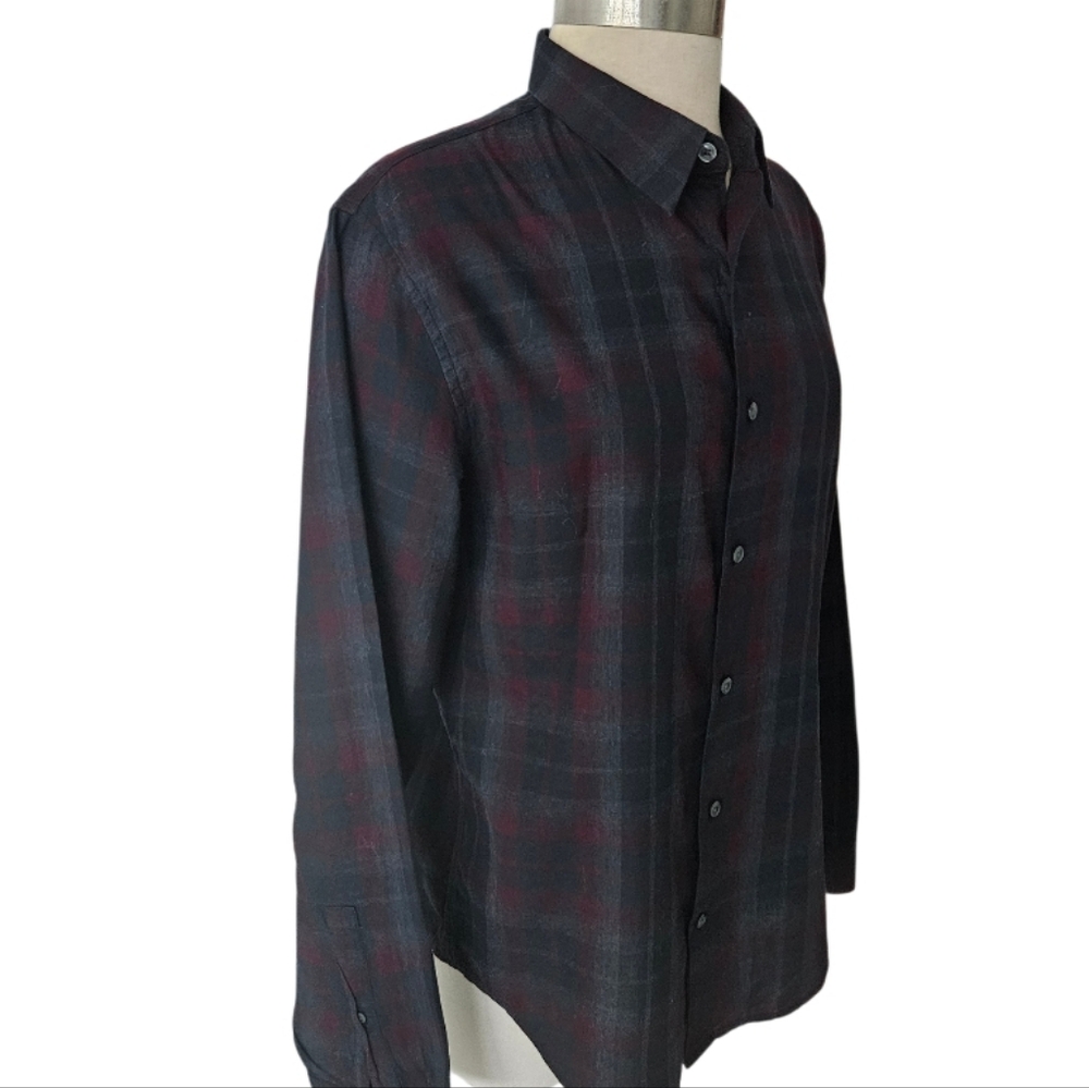 Vince Men's Red and Blue Plaid Button-Down Shirt - Picture 5 of 8